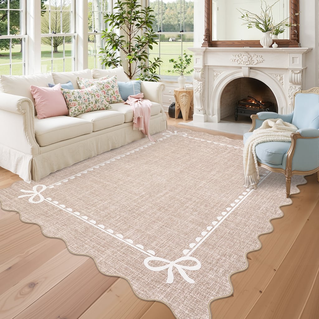 Garvee Scalloped Bow Bordered Pattern Area Rug