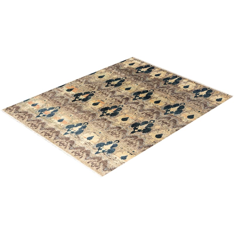 Ikat One-of-a-Kind Handmade Area Rug - Brown, 7' 10" x 10' 1" - 7' 10" x 10' 1"