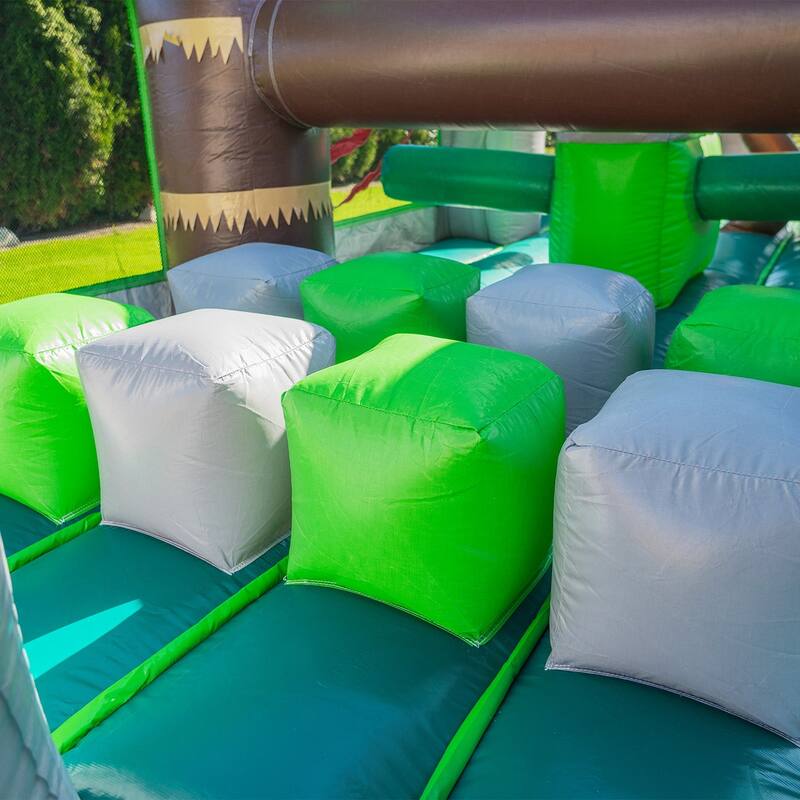 HeroKiddo T-Rex Adventure 20' Inflatable Obstacle Course, Commercial Grade PVC Vinyl, for Kids and Adults, with Air Blower