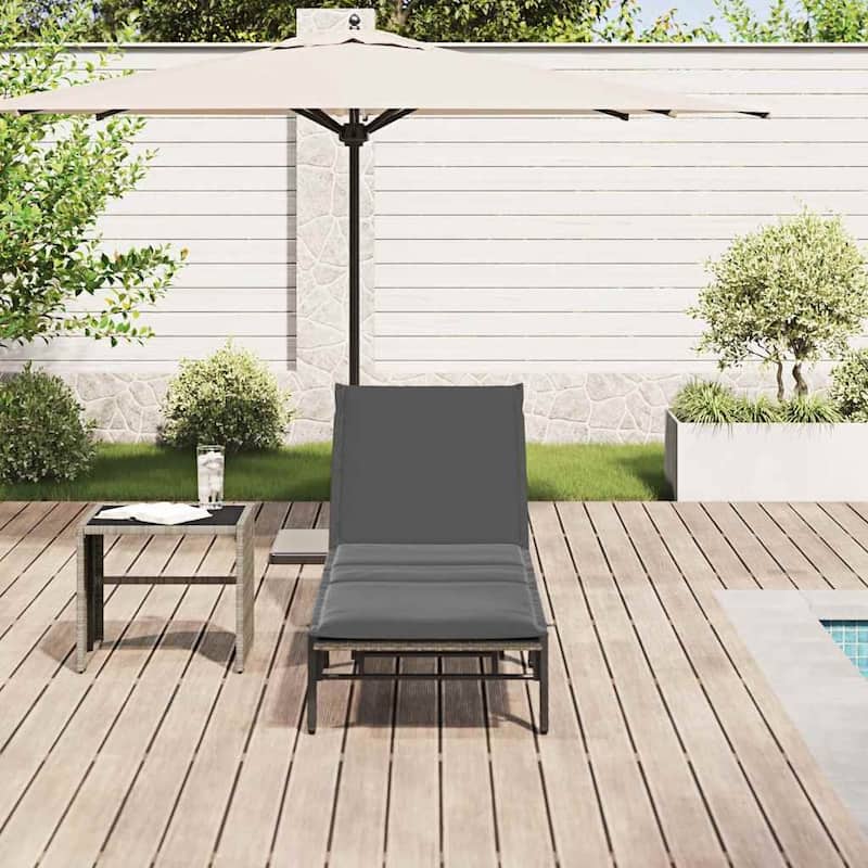 vidaXL Sun Lounger Grey PE Rattan, Powder-Coated Steel Adjustable - 23.2 x 78.7 x 26.4