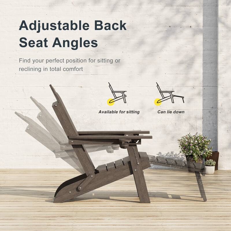 3-Position Adjustable Folding Adirondack Chair W/ Ottoman for Outdoor