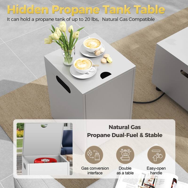FINCATI Propane Fire Pit Coffee Table, Rectangle Natural Gas Outdoor Fire Pit Modern Gas Firepit, 42'' Fire Pit Table