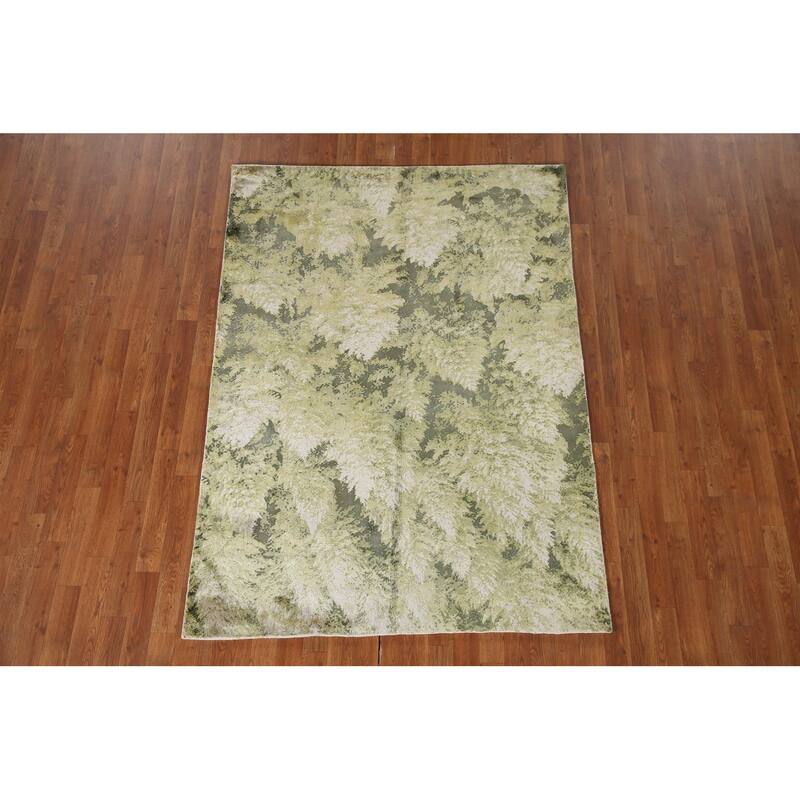 All-Over Green Abstract Modern Area Rug Hand-knotted Wool Carpet - 4'8"x 6'6"