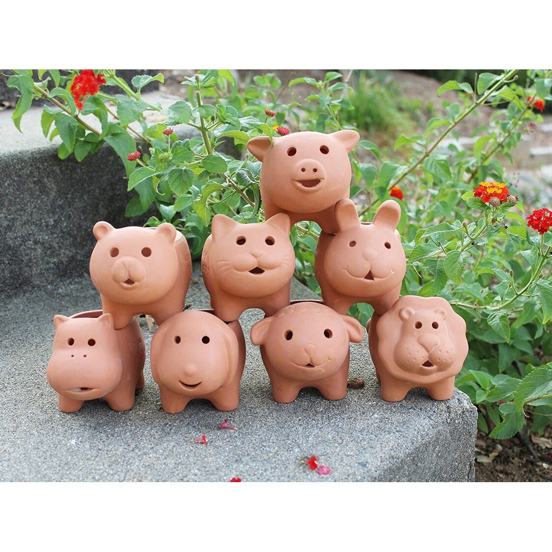 Set of 8 Adorable Terracotta Mini Animal Shaped pots - 3.5" x 3.5"