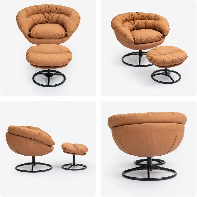 XINMICS Swivel Accent Chair with Ottoman Set, Modern Reading Chair Upholstered Armchair with Footrest