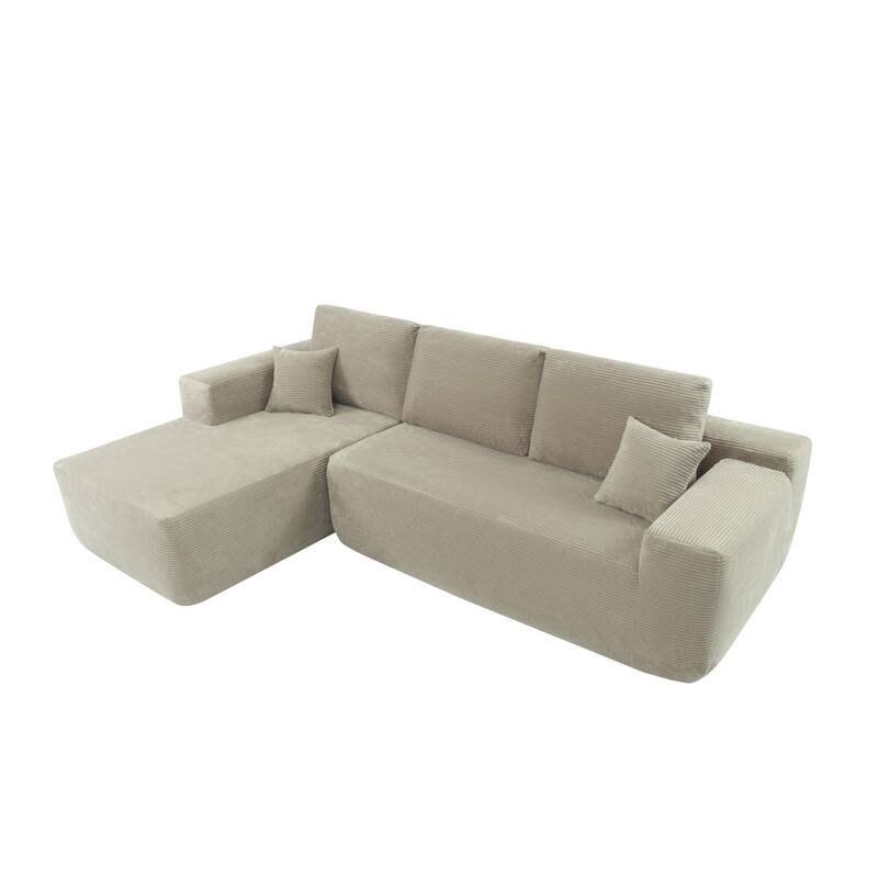 Oversized Corduroy Corner Sofa with Chaise, Boneless L-Shaped Sectional Couch, Modular Deep Seat Couches with Pillows
