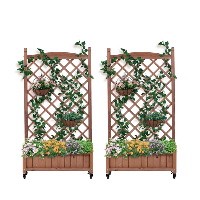 Modern Wooden Planter Box Plant Stand Garden Bed with Trellis and Climbing Racks, for Indoor Outdoor - 8' x 10'