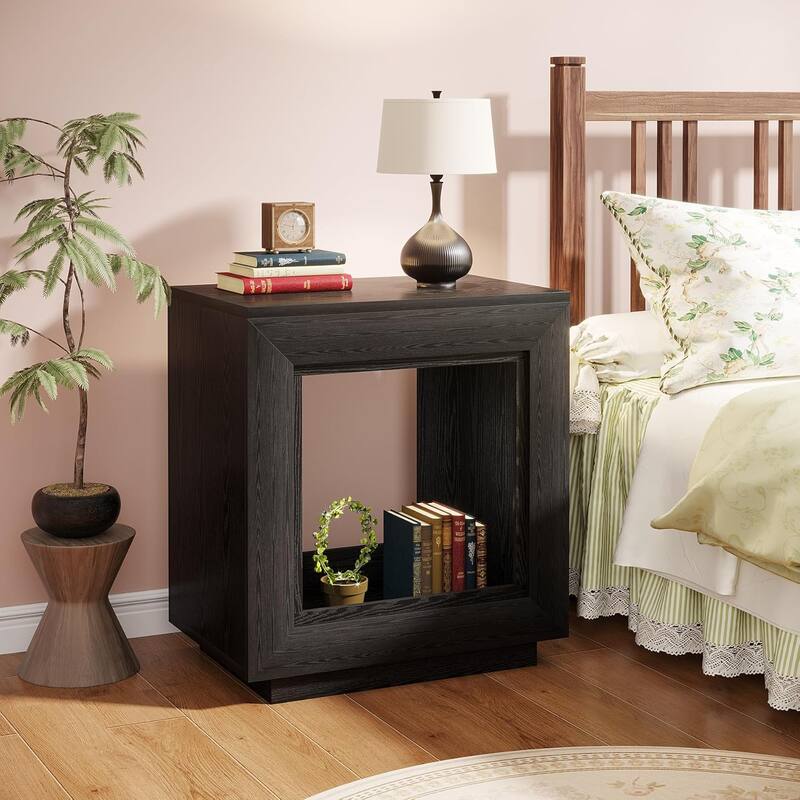 24" Rustic 2-Tier End Table, Side Table with Storage Shelf, Sofa Nightstand for Living Room, Bedroom, Entryway - Black