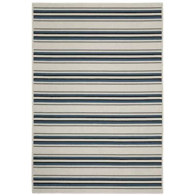 Vista Home Talcot Multi-Striped Grey/ Teal Indoor-Outdoor Area Rug