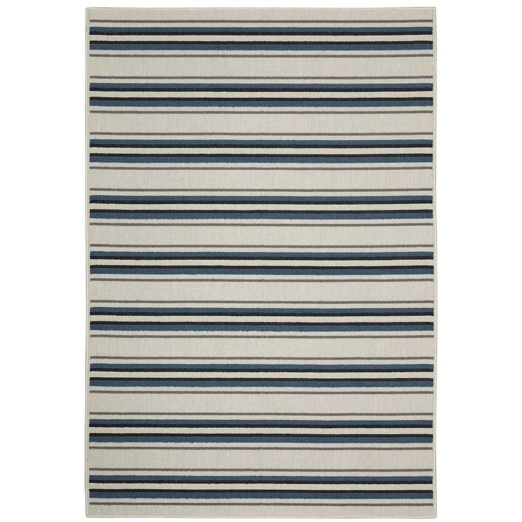 Vista Home Talcot Multi-Striped Grey/ Teal Indoor-Outdoor Area Rug