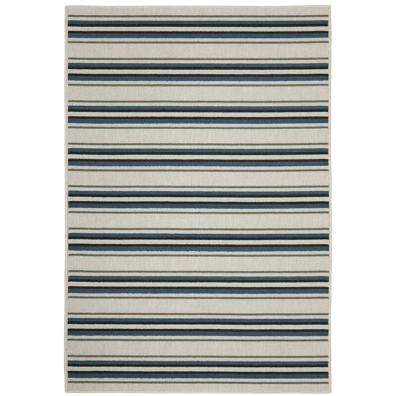 Vista Home Talcot Multi-Striped Grey/ Teal Indoor-Outdoor Area Rug