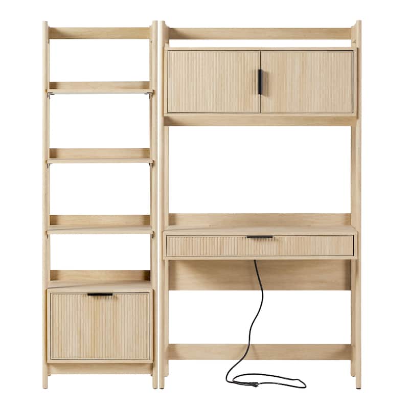 Walker Edison Hutch Desk with Narrow Bookcase