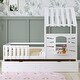 preview thumbnail 21 of 25, Wooden Slat Roof Platform Bed Guardrails House Bed Frame with 2 Storage Drawers, Kids Playhouse Bed Small Window & Shelves