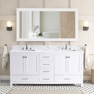 BATHLET 72 inch White Bathroom Vanity Set with Marble Top Double Sink ...