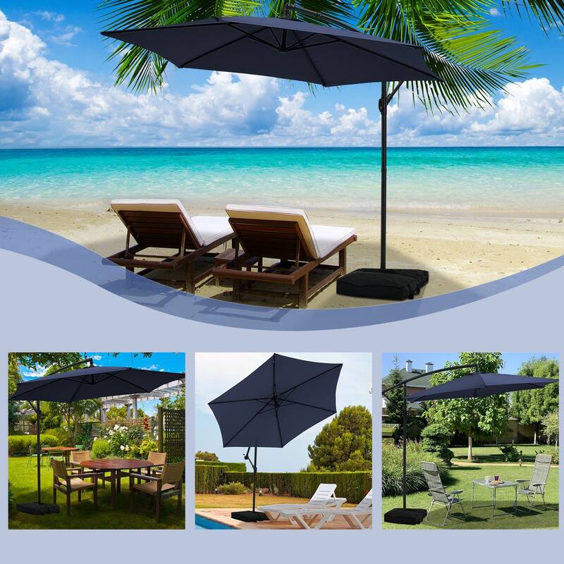 Autlaycil 10ft Offset Hanging Market Patio Umbrella with Base