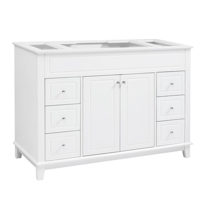 Roomfitters 46" Bathroom Vanity Cabinet Only (No Sink), 6 Soft-Close Drawers and Double Doors with 2-Tier Shelving, White