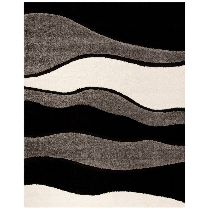 SAFAVIEH Florida Shag Melahat Abstract Wave 1.2-inch Thick Rug - 9' x 12' - Grey/Black