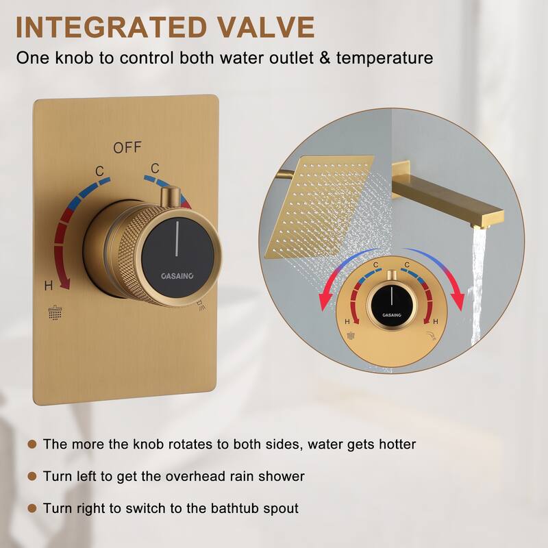 CASAINC 10 Inch Wall Mounted Shower System with Tub Spout & CUPC Certified Integrated Pressure Balancing Valve