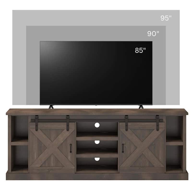 Bridgevine Home Farmhouse 85 inch TV Stand Console for TVs up to 95 inches, No Assembly Required, Barnwood Finish