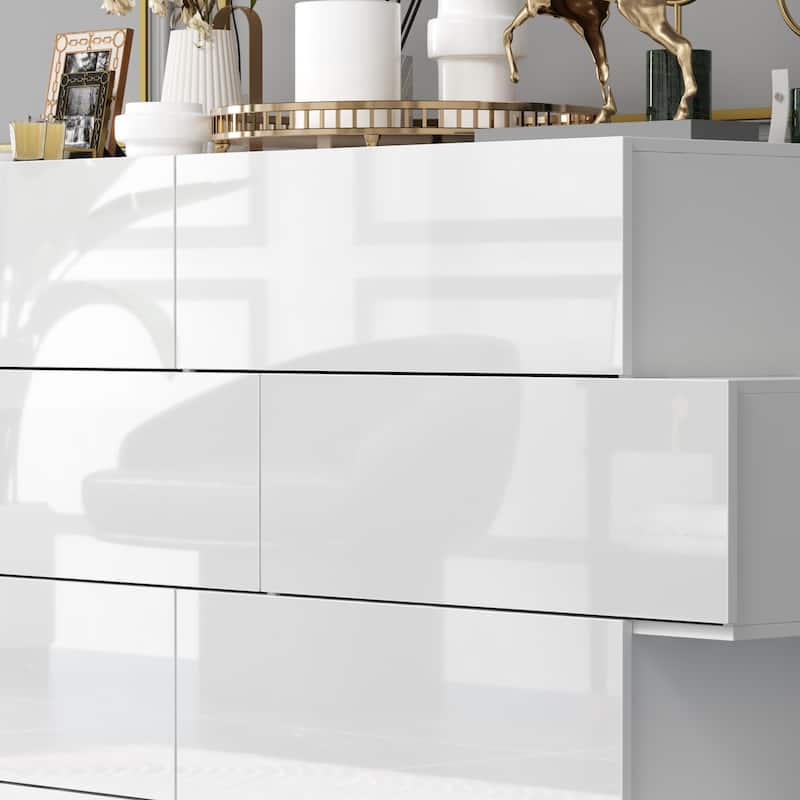 Elegant Eight-Drawer Dresser Closet Organizer in High Gloss White