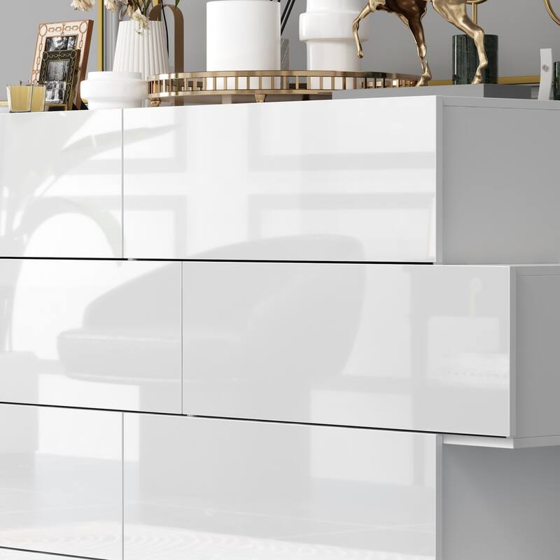 High Gloss White Eight-Drawer Dresser with Modern Design and Storage Chest