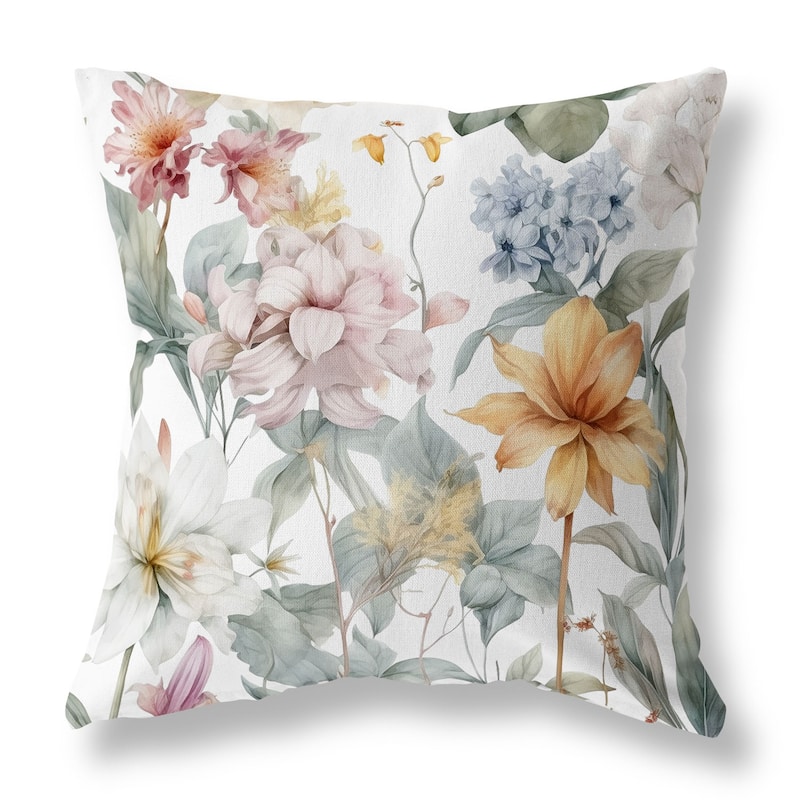 White And Pink Wildflower Whimsy Faux Suede Throw Pillow Zipper