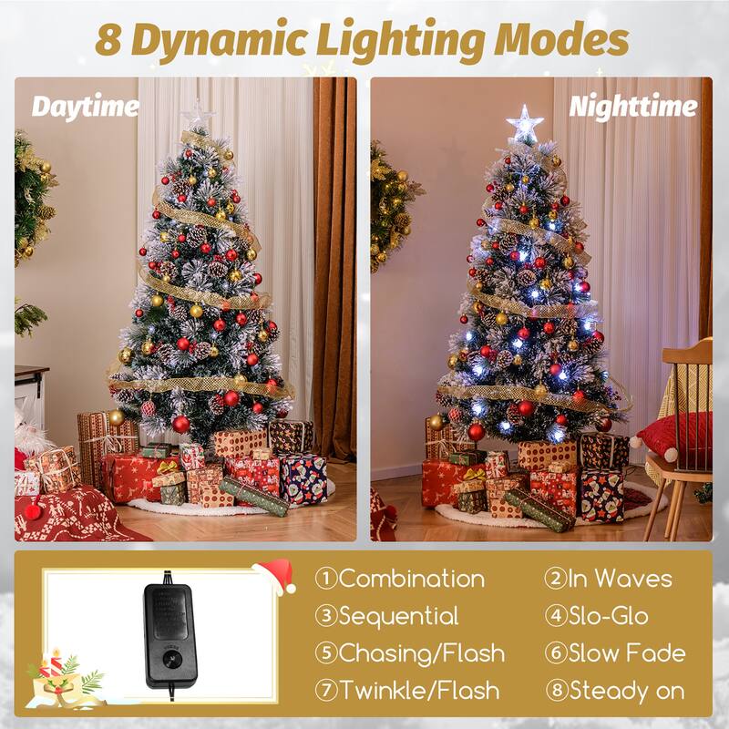 Gymax 5/6/7 FT Flocked Christmas Tree Artificial Xmas Tree