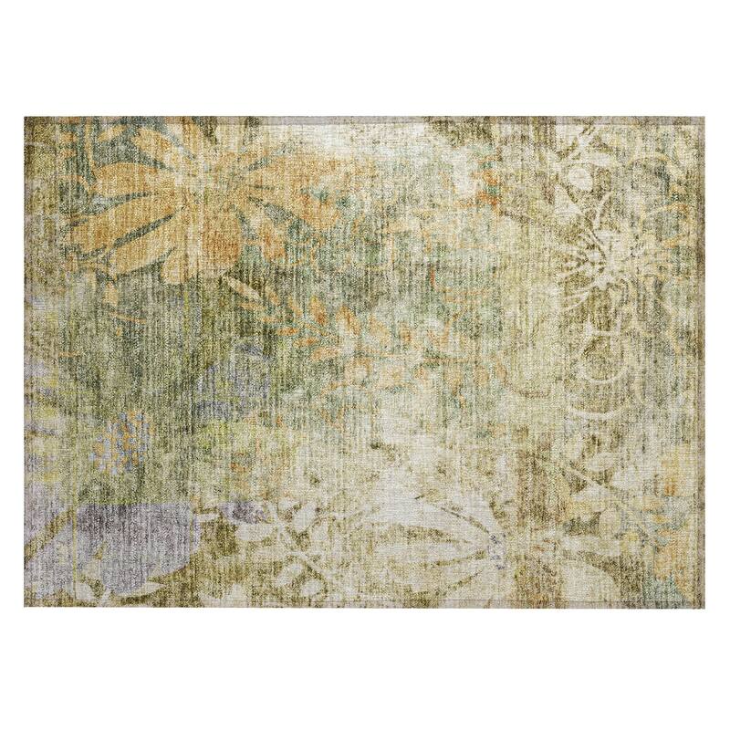 Machine Washable Indoor/ Outdoor Modern Floral Chantille Rug