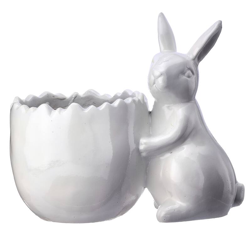 7.5" Resin Bunny With Egg Planter