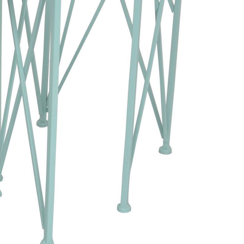 Mito 3pc Nesting Plant Stand Table, Brown Wood Top, X Cross Blue Metal