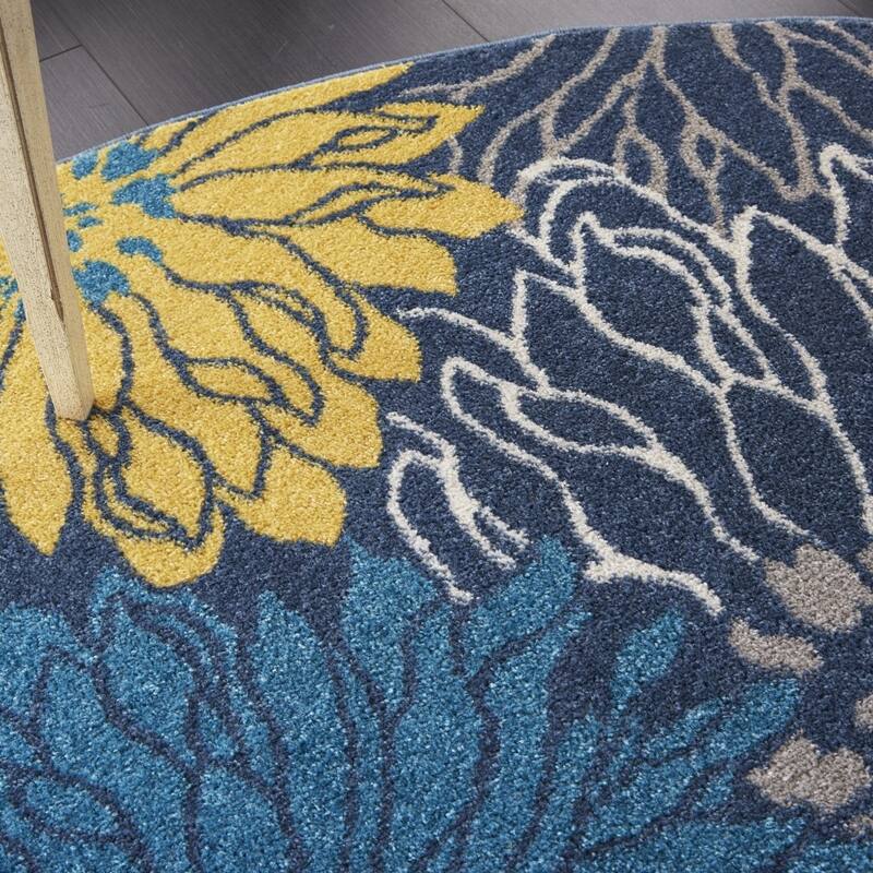 Blue Tropical Flower Rug - Overstock - 34190406
