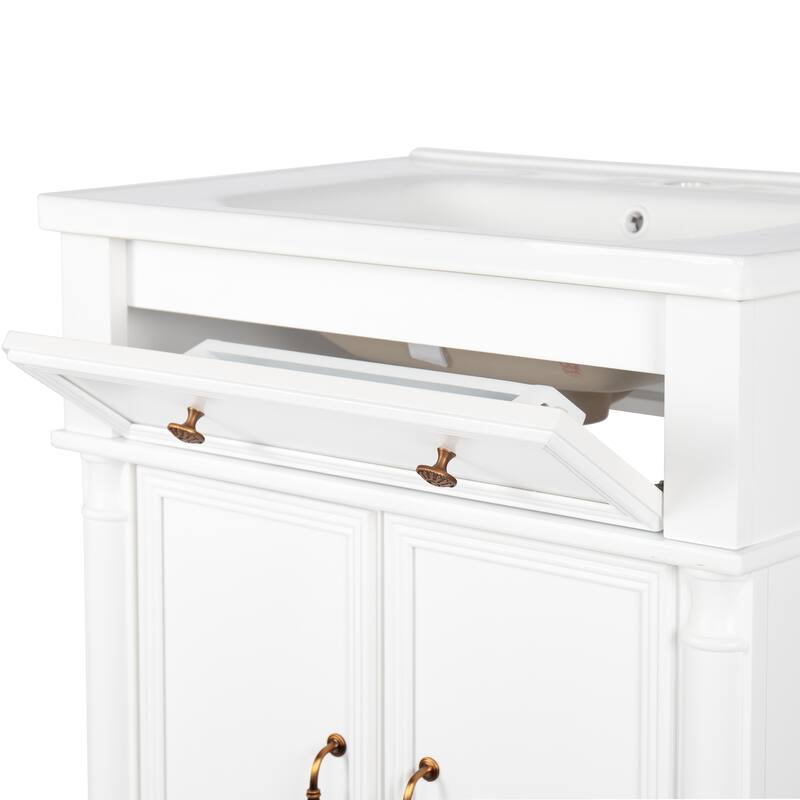27.8-Inch Mid-Century Bathroom Vanity Sink with Roman Column Base, Farmhouse Freestanding Storage Cabinet