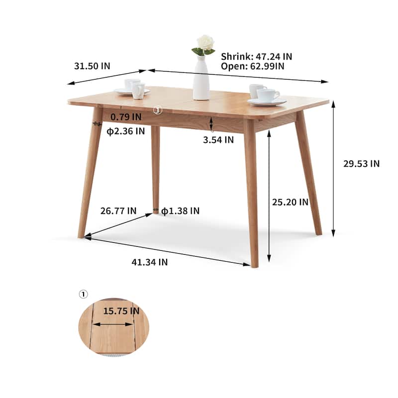 Natural solid oak round corner diagonal leg telescopic table 1.2-1.6m, for 6-8 people,NO CHAIRS