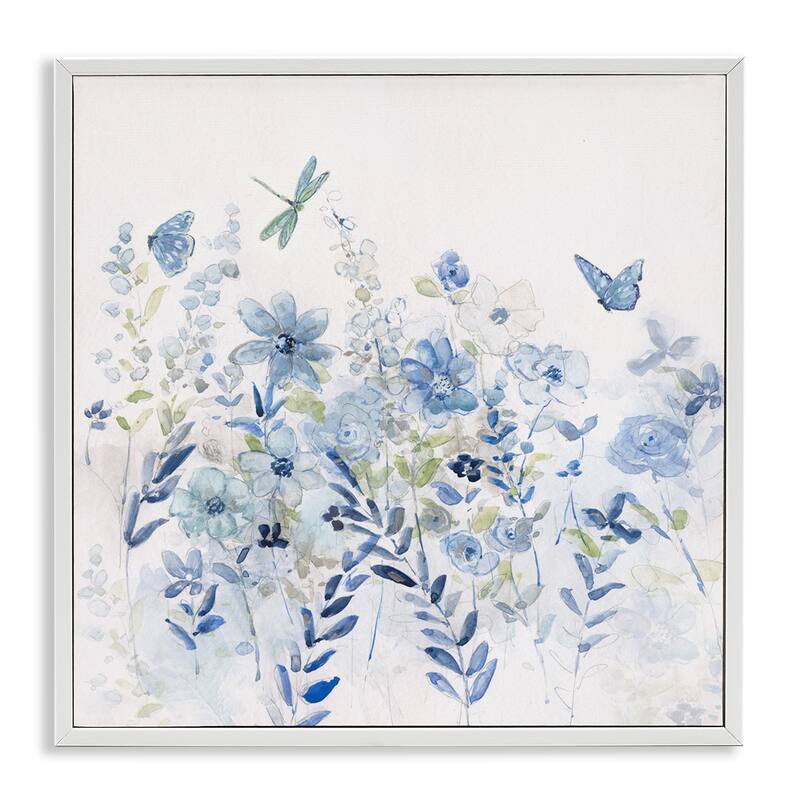 Stupell Delicate Blue Floral Garden Framed Giclee Art by Sally Swatland - 24 x 24 - White