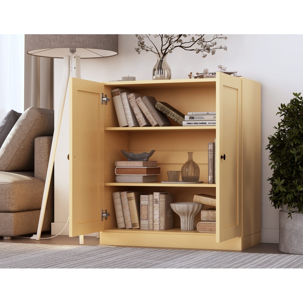 Palace Imports 100% Solid Wood 3-Shelf Bookcase with Shaker Doors and Adjustable Shelves