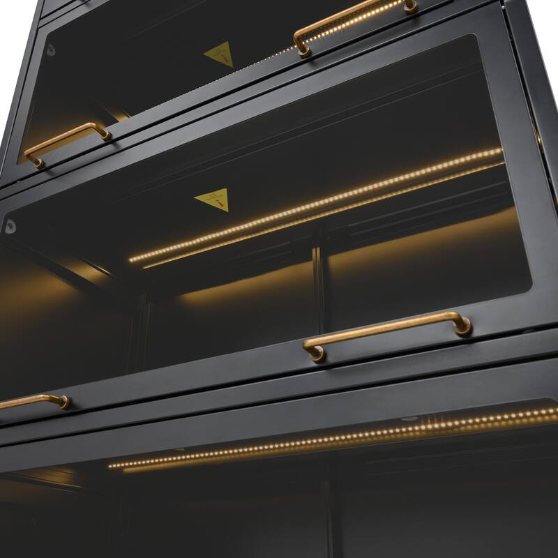 Display Cabinet with The Flip-Up Glass Doors, 5-Tier Steel Bookcase with LED Lights for Collectibles, 78.75'' Curio Cabinet