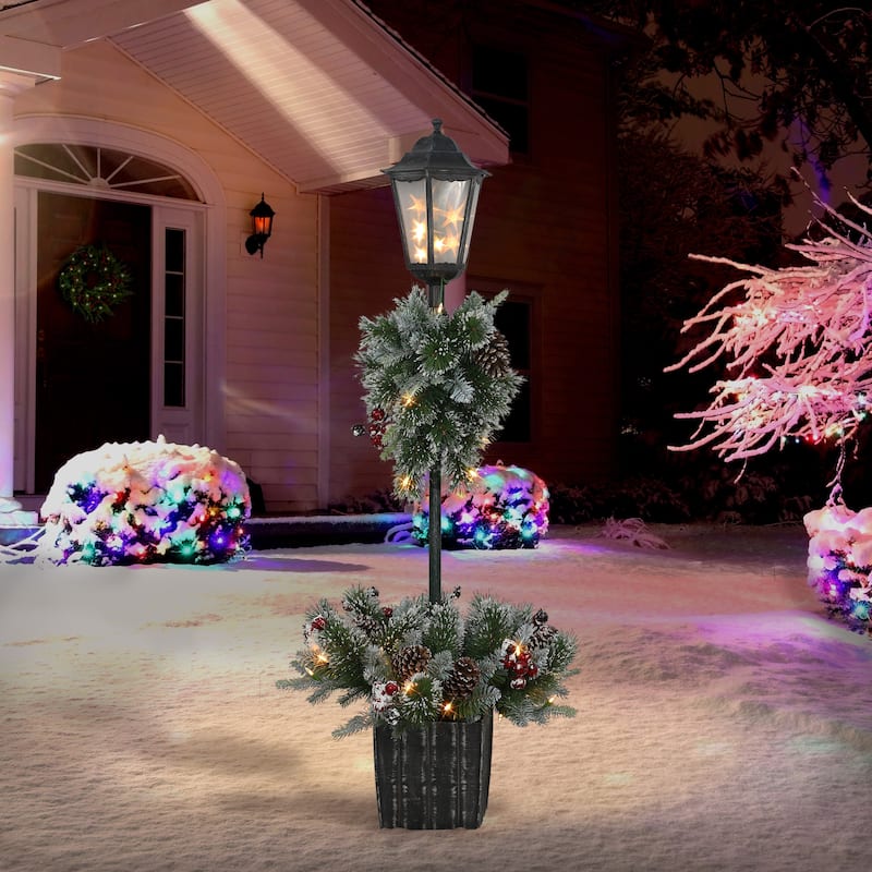 Puleo International 4 ft. Pre-Lit Artificial Pine Lamp Post - Green