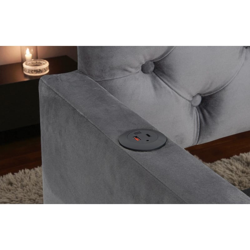 Twin Velvet Upholstered Daybed with Trundle and USB Charging Port, Tufted Backrest Sofa Bed for Bedroom or Living Room