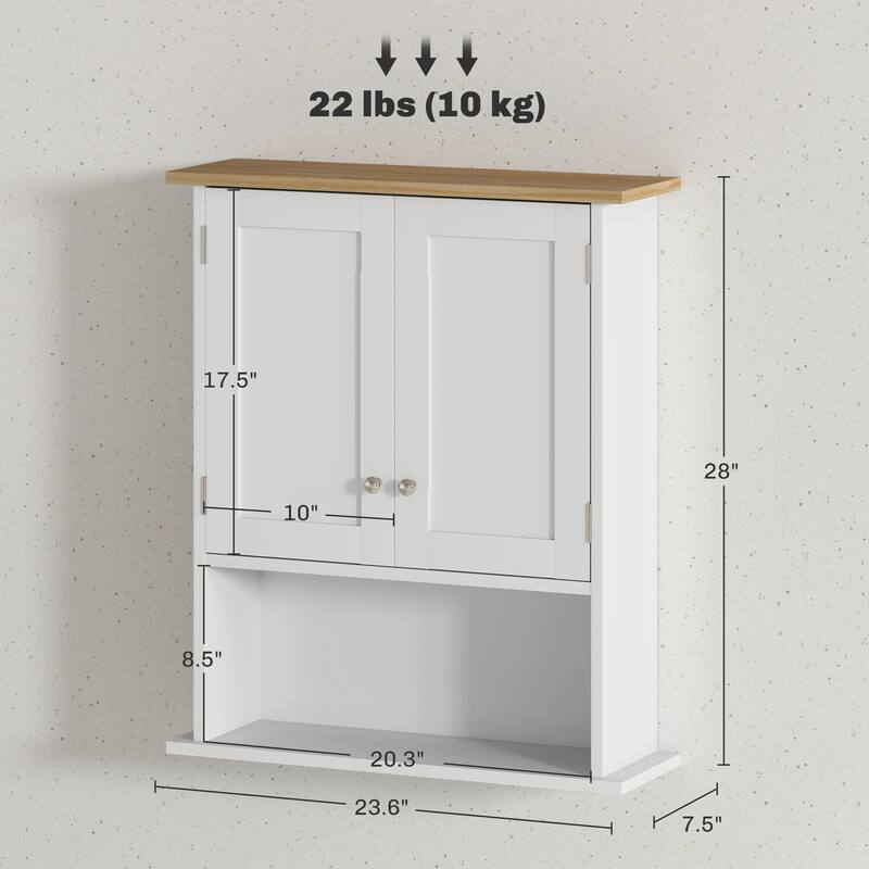 28"H Bathroom Wall Cabinet, Modern Wall Mounted Medicine Cabinet with 2 Doors, Adjustable Shelf, Over the Toilet Storage