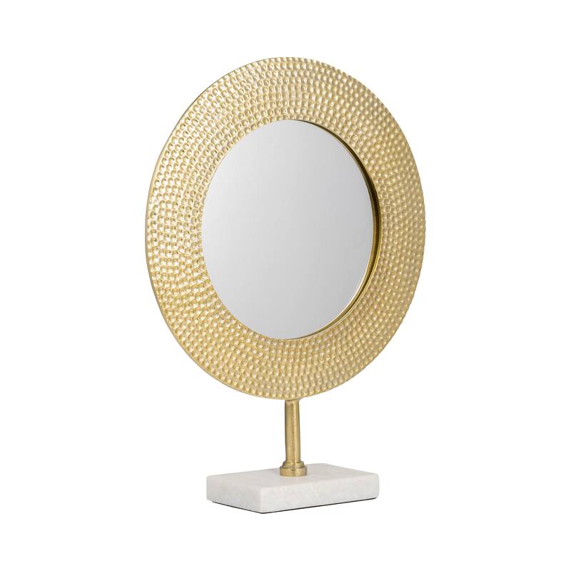 Sagebrook Home Metallic Metal Round Hammered Mirror On Stand Decor