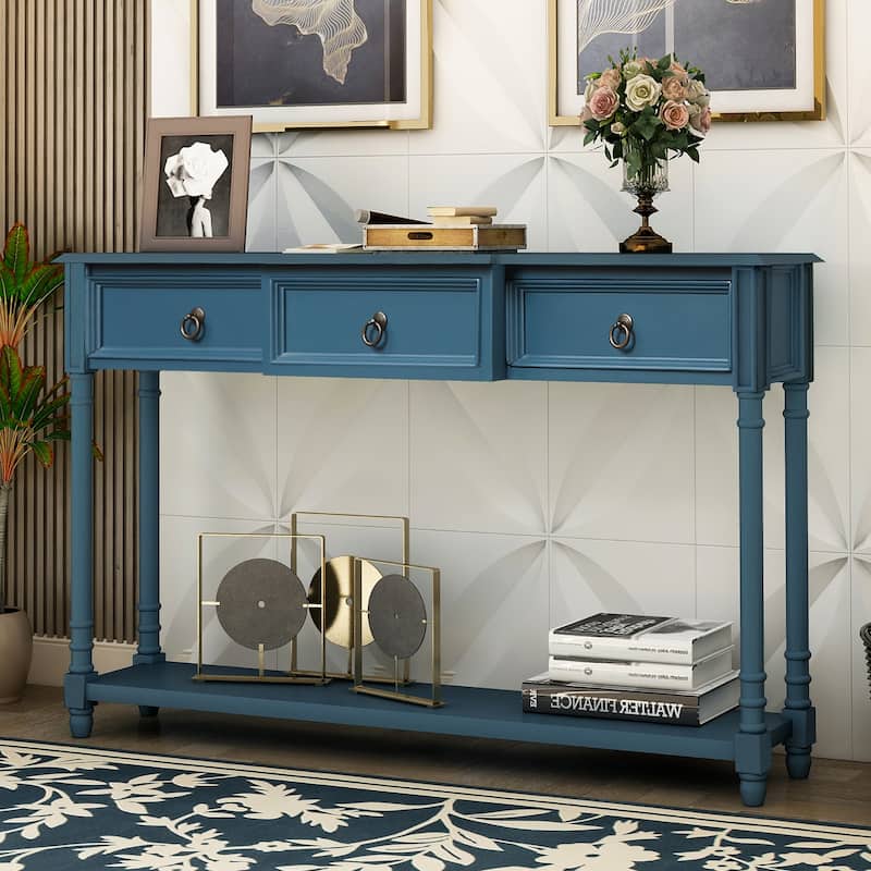Nestfair Solid Wood Console Table with 3 Drawers and Shelf - Antique Navy