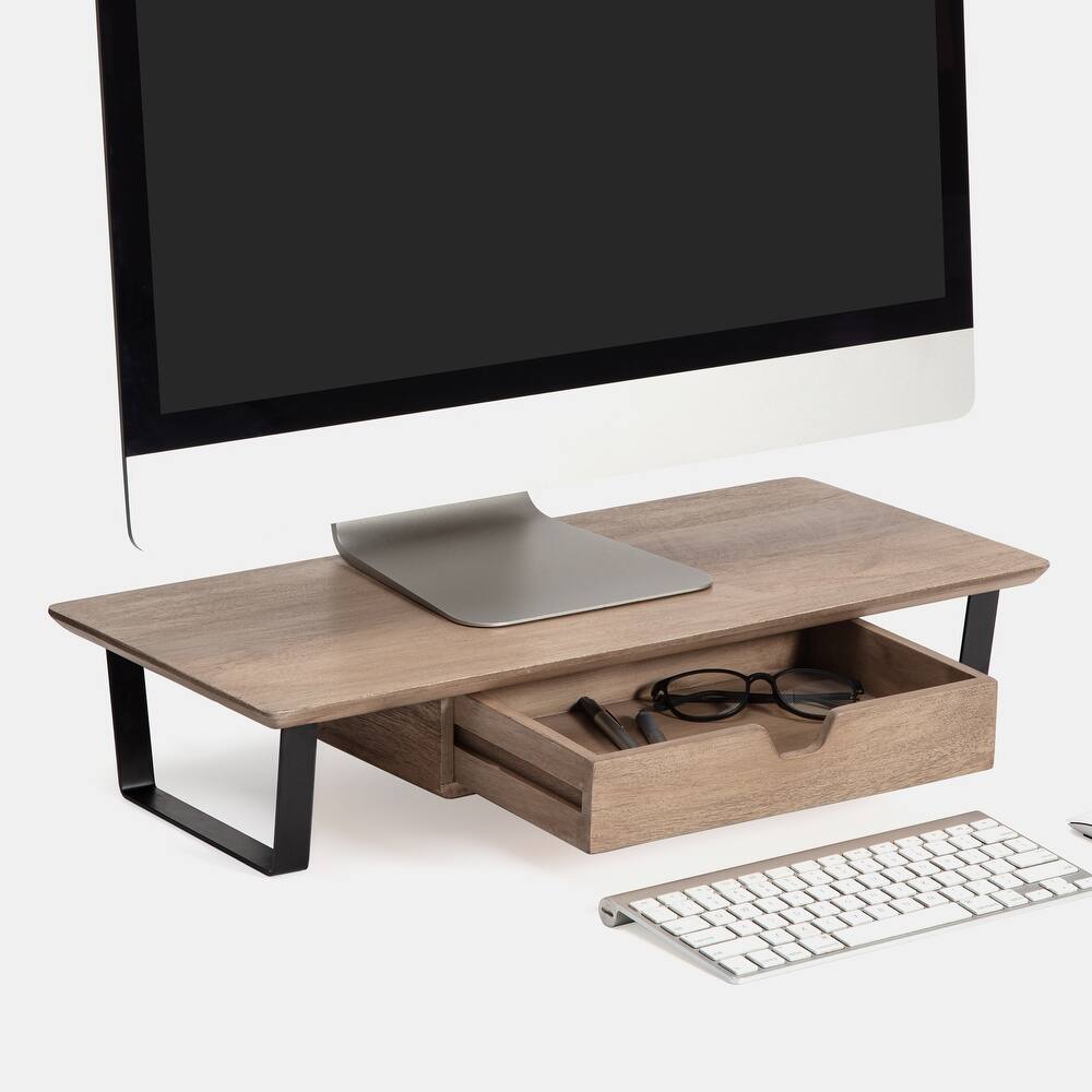 Jani Wood Monitor Stand Riser Desk - Ergonomic Design Stand, Desktop Organizer Table for Home, Office Workspace, Gaming Desk