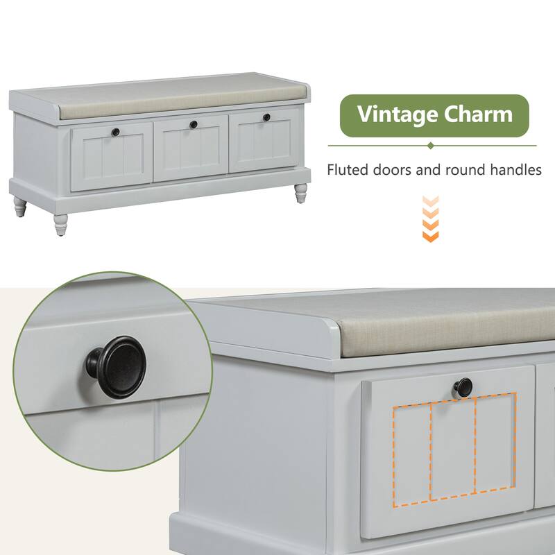 Shoe Bench Entryway Storage Bench w/ Lift Top Cushion Seat & 3 Drawers