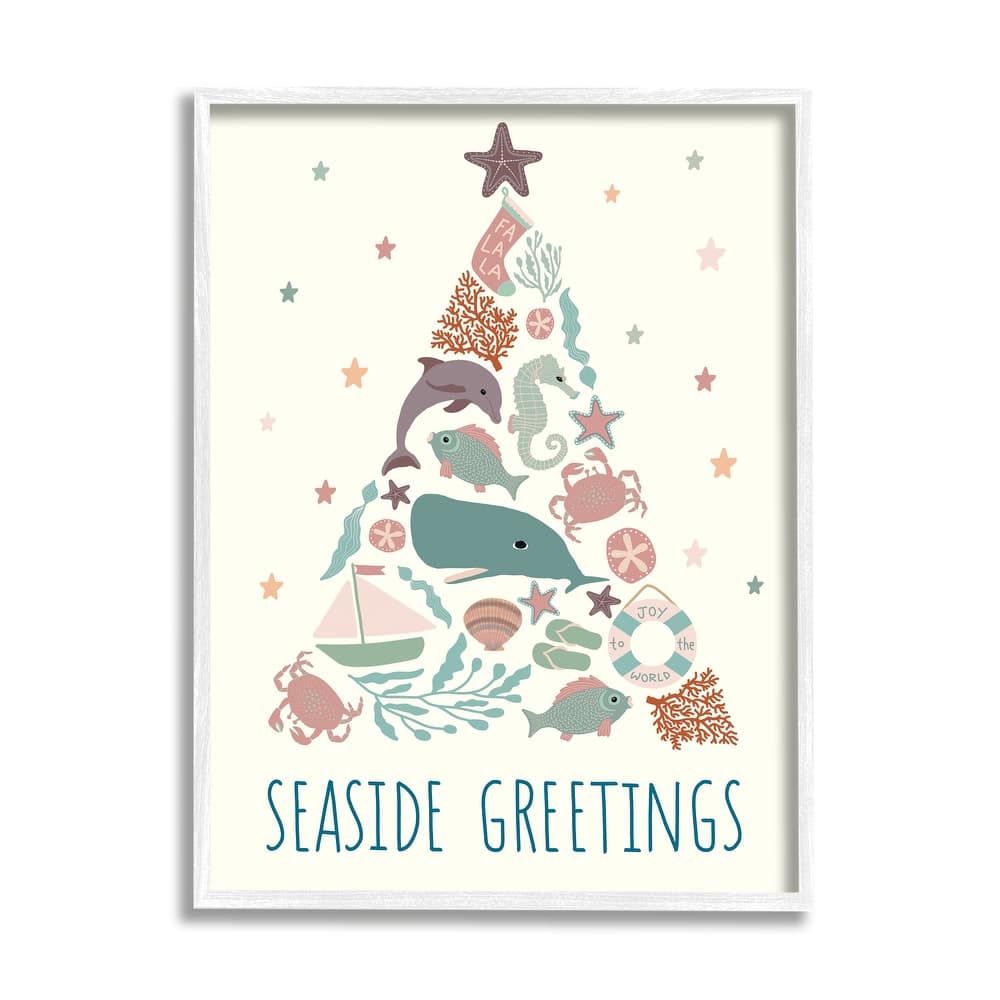 Stupell Seaside Greetings Aquatic Animals Botanicals Christmas Tree Framed Giclee Art Design By Darlene Seale