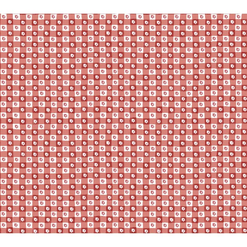 Rifle Paper Co. Daisy Gingham Red Floral Check Premium Peel + Stick Wallpaper