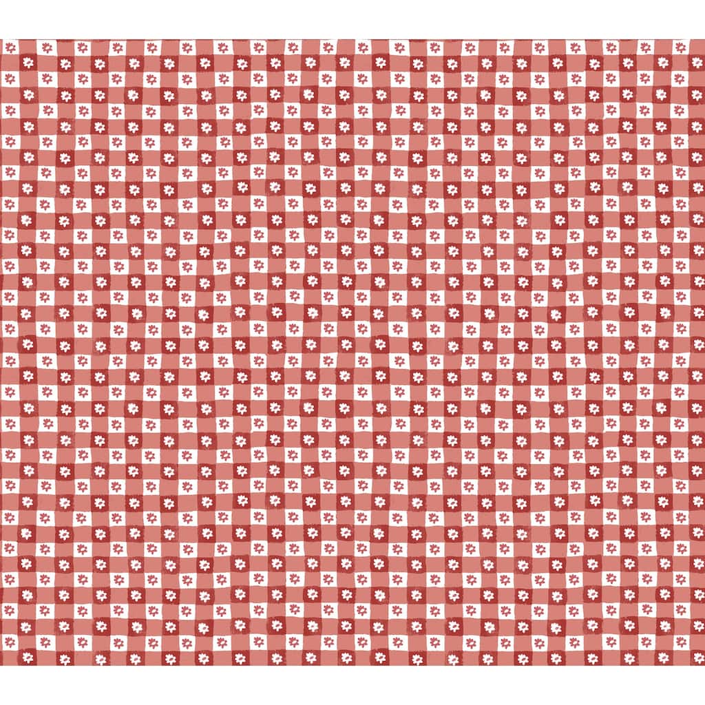 Rifle Paper Co. Daisy Gingham Red Floral Check Premium Peel + Stick Wallpaper