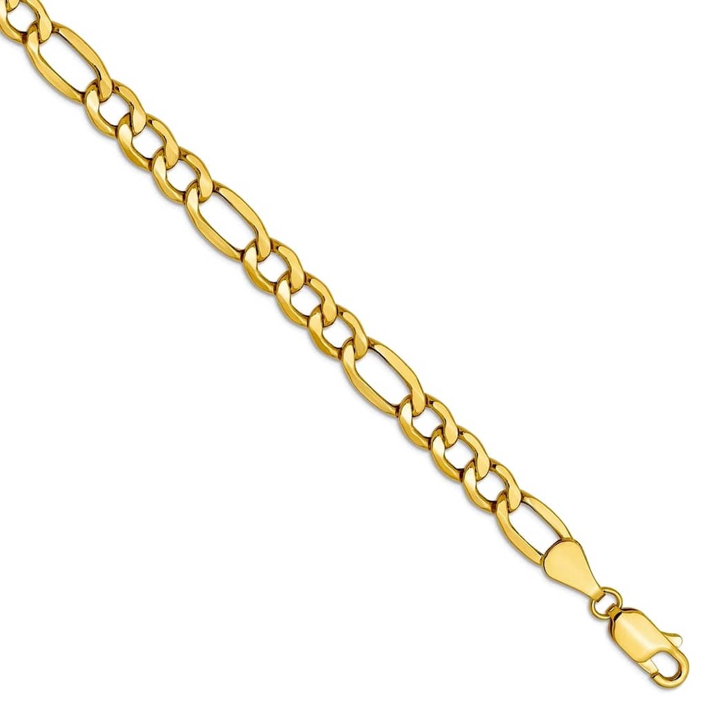 Curata 10k Yellow Gold 7" 5.35mm Semi solid Figaro Chain Bracelet