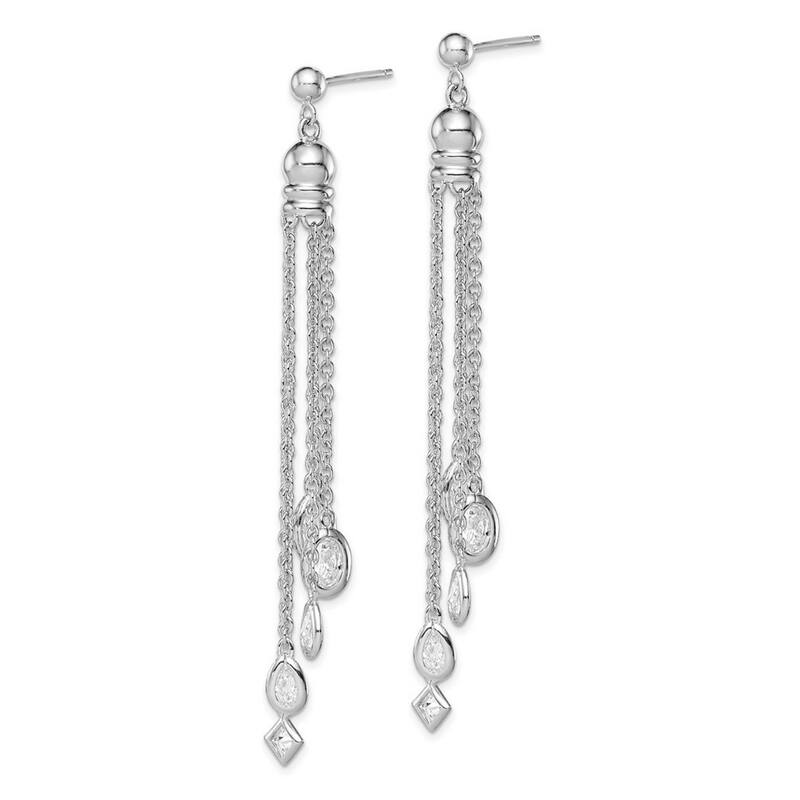Curata 925 Sterling Silver Polished CZ Cubic Zirconia Dangle Post Earrings - 73x8mm Wide