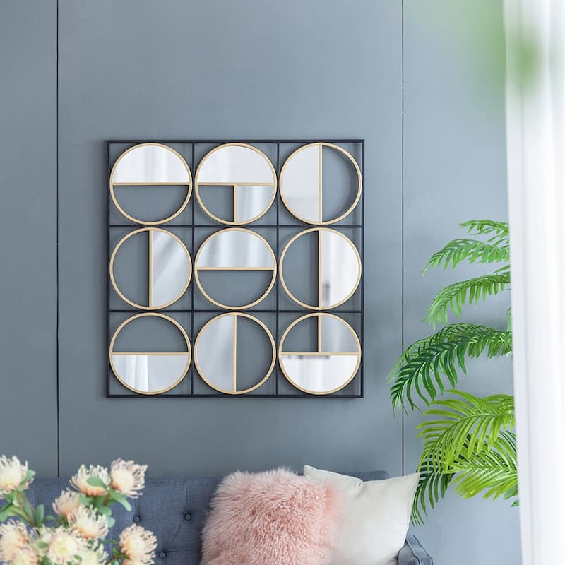 Metal Beaded Black Wall Mirror