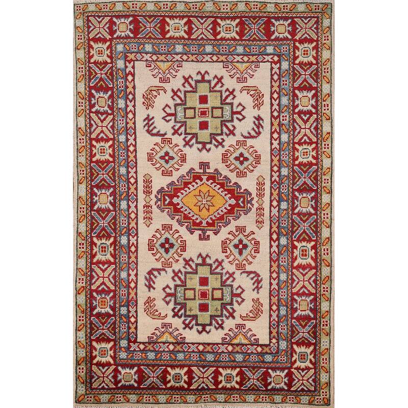 Kazak Oriental Accent Rug Handmade Beige Wool Carpet - 3'4" x 5'1"